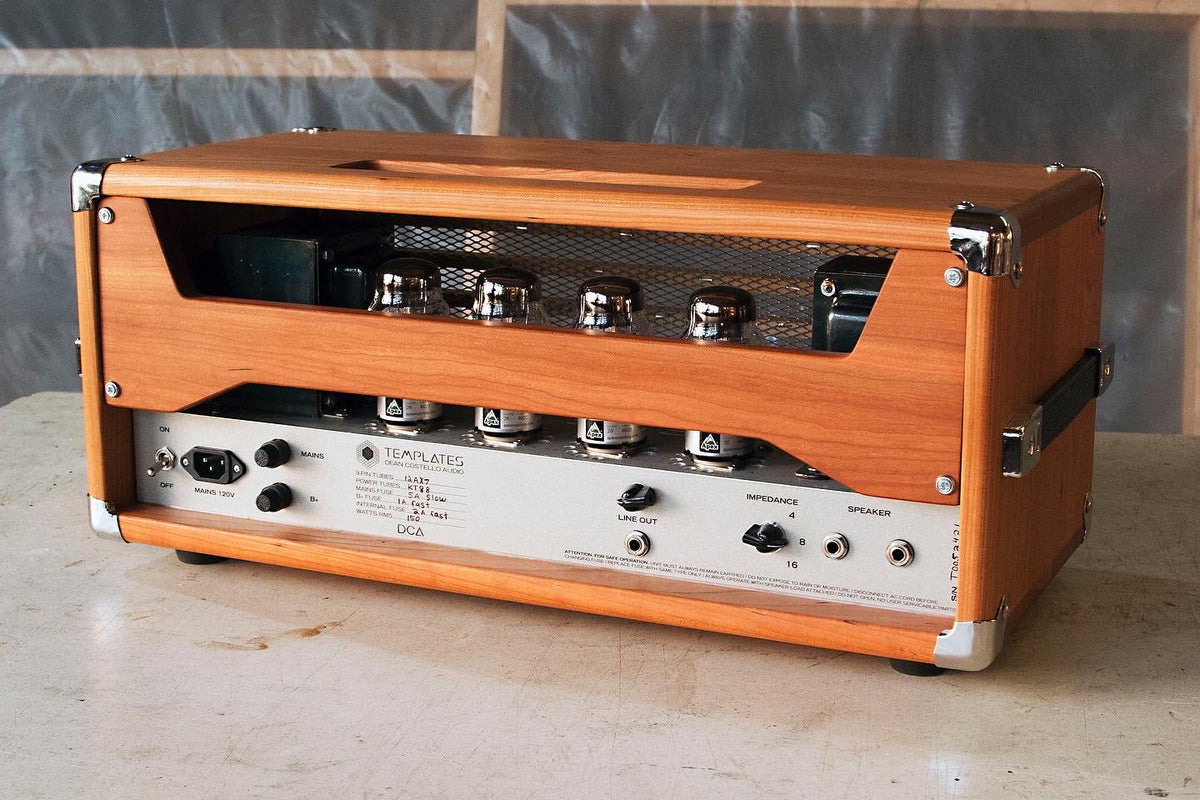 DCA Templates Dean Costello Audio pedal platform cherry KT88 12ax7 impedance selector hiwatt orange DR103 Sunn Model T or120 V4 ampeg Sound City 120 handmade turret strip