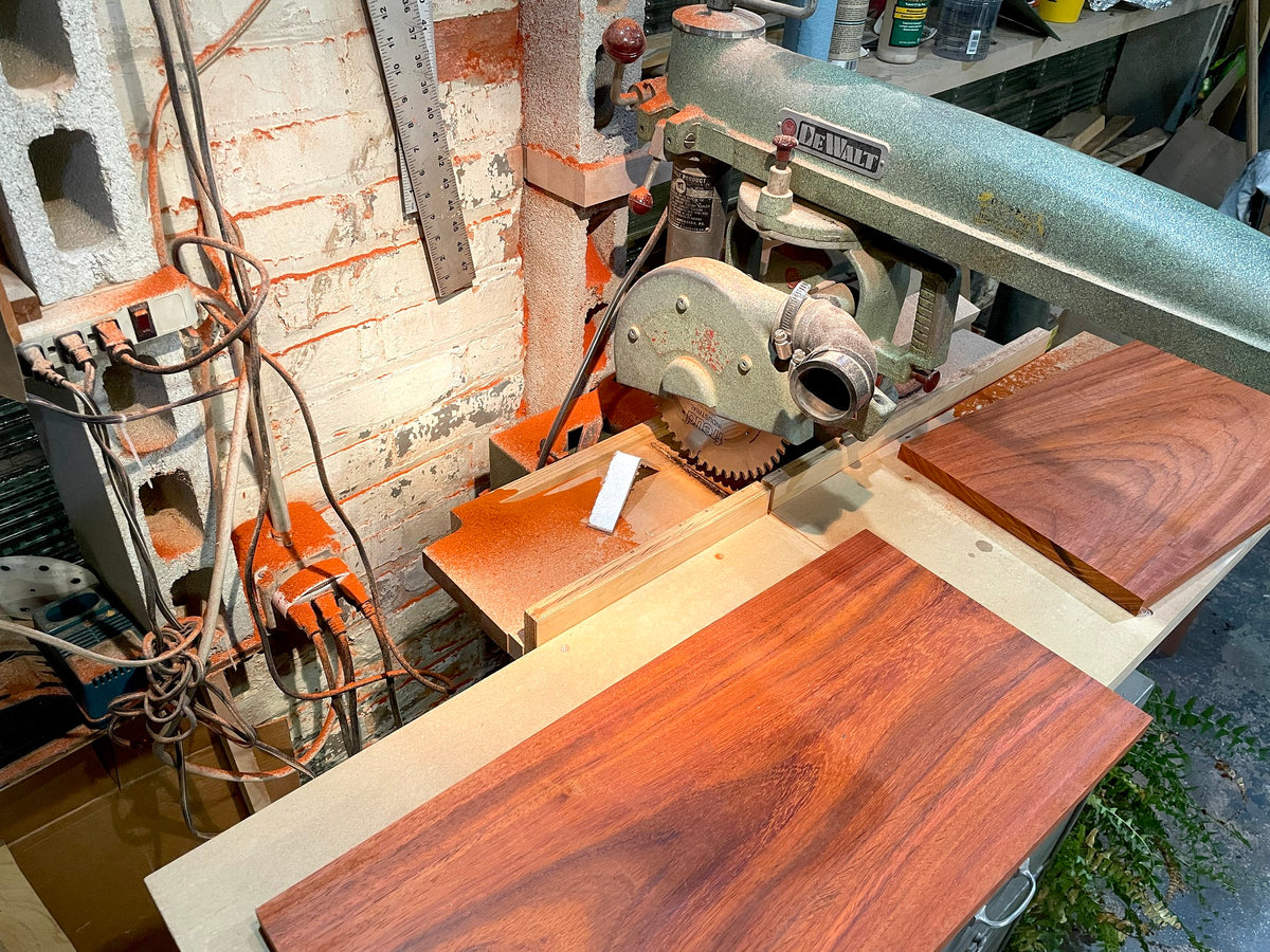 Dewalt radial arm saw workspace woodshop Padua wood handmade hand crafted American Machine and Foundry Made in USA craftsman golden era