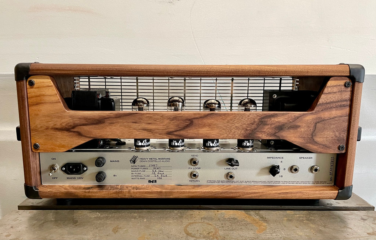 DCA HMW Dean Costello Audio Heavy Metal Warfare walnut headcase tube amp amplifier 6ca7 12ax7 high gain amp pedal platform FX loop hand crafted handmade