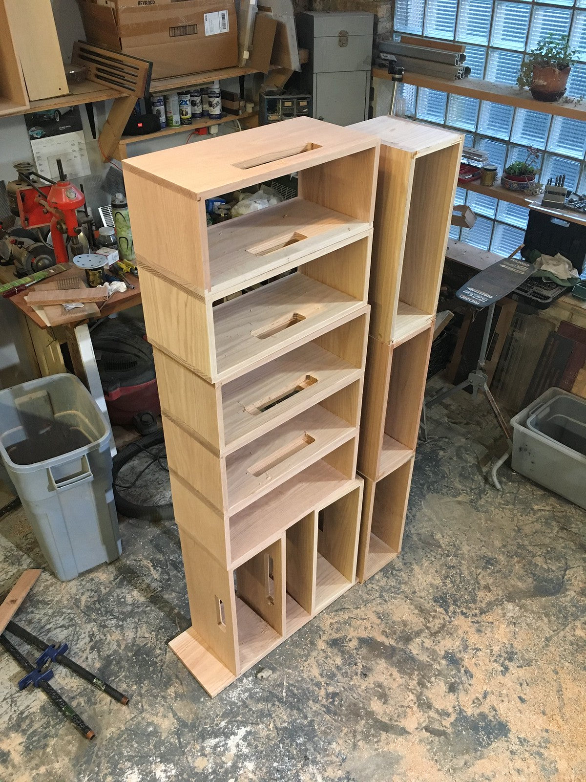 woodshop woodworking maple ash oak walnut cherry mahogany sapele DCA Dean Costello Audio handmade worker workspace drill press hard work