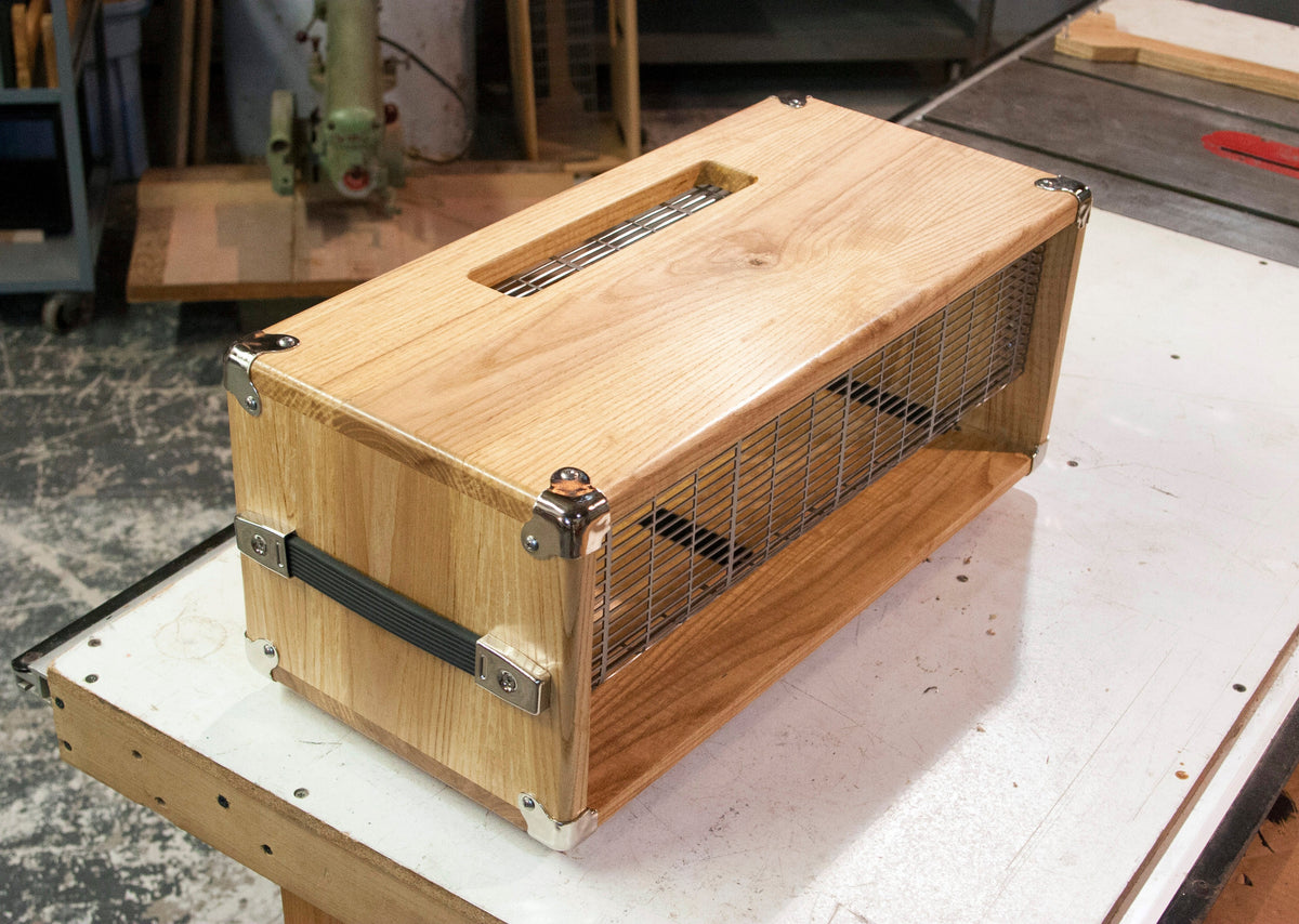 headcases DCA HMW heavy metal warfare ash enclosure high gain guitar amplifier amp head Dean Costello Audio woodshop delta table saw contractors saw workspace handmade woodworking