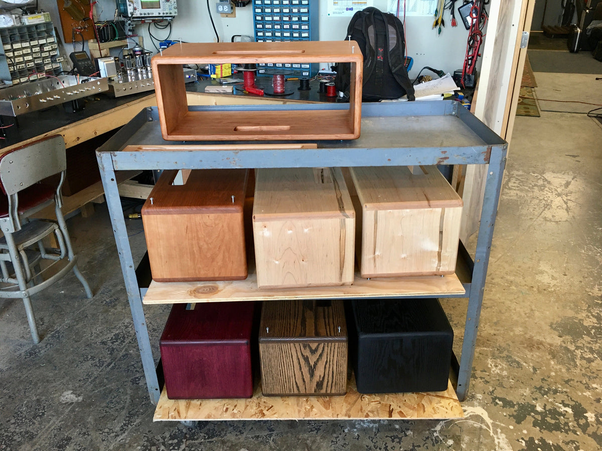 workspace headcases cherry maple walnut India ink dye zenith cart woodshed finished headcase small batch Chicago guitarist bassist