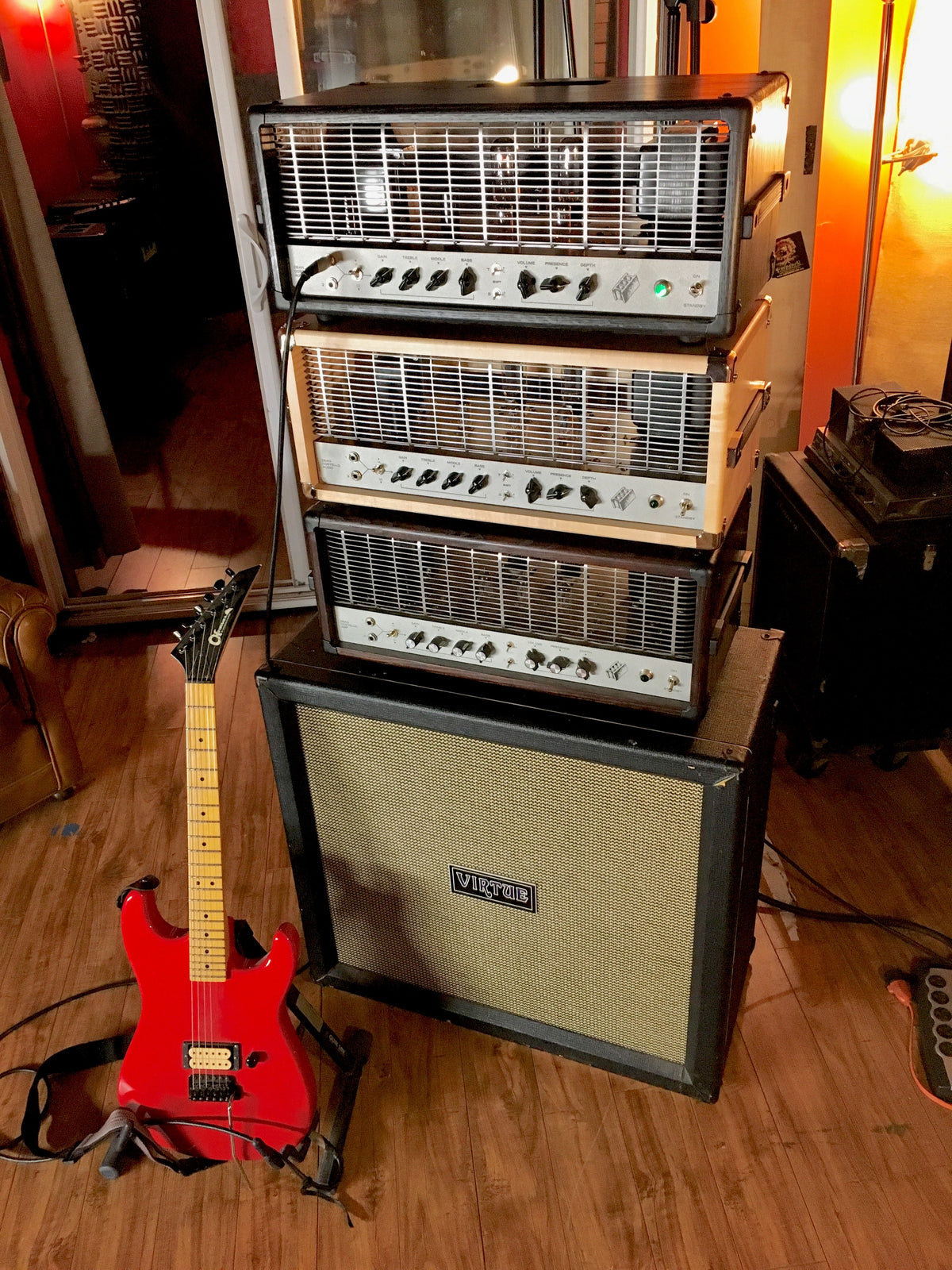 Dean Costello Audio DCA HMW heavy metal warfare electric cab cabinet 4x12 charvel Model 2 Made in USA amp amplifier recording studio Bricktop recording Pete Grossmann Andy Nelson pro audio ampeg B15 professional tracking pedal platform
