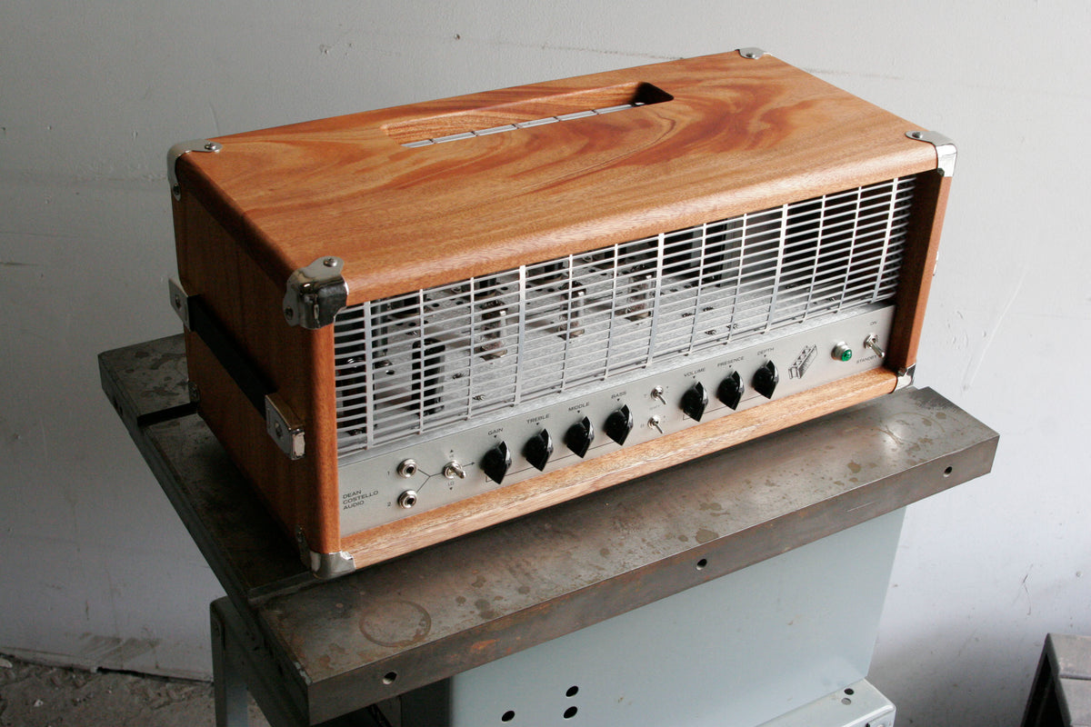 DCA HMW heavy metal warfare Dean Costello Audio amp amplifier tube amp handmade mahogany headcase 6Ca7 power tubes 12ax7 preamp tubes