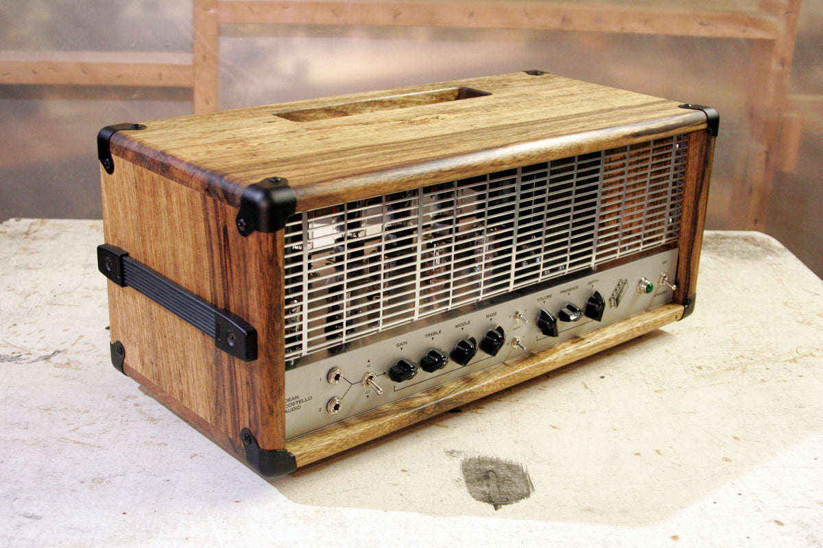 DCA HMW heavy metal warfare amp black limba enclosure handmade amplifier with 6ca7 power tubes and 12ax7 preamp tubes Made in Chicago Illinois United States of America