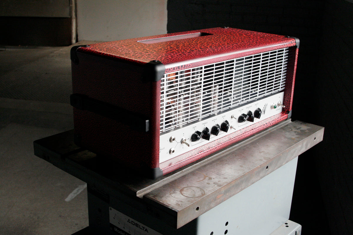 Dean Costello Audio handmade amp amplifier industrial pedal platform high gain amp custom paint job crackle Charvel Model 6 inspired on a Delta Table saw table model 10 contractors saw Heavy metal warfare