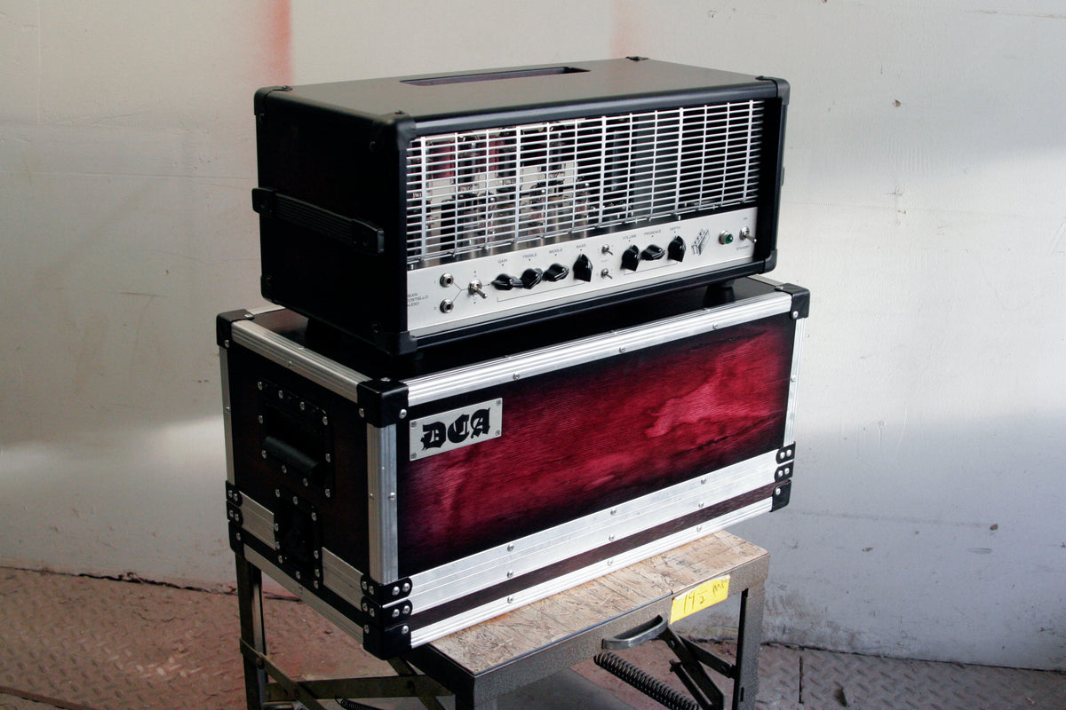 DCA HMW purpleburst Heavy metal warfare amplifier Dean Costello Audio industrial setting in  beautiful light handmade amp in Chicago illinois